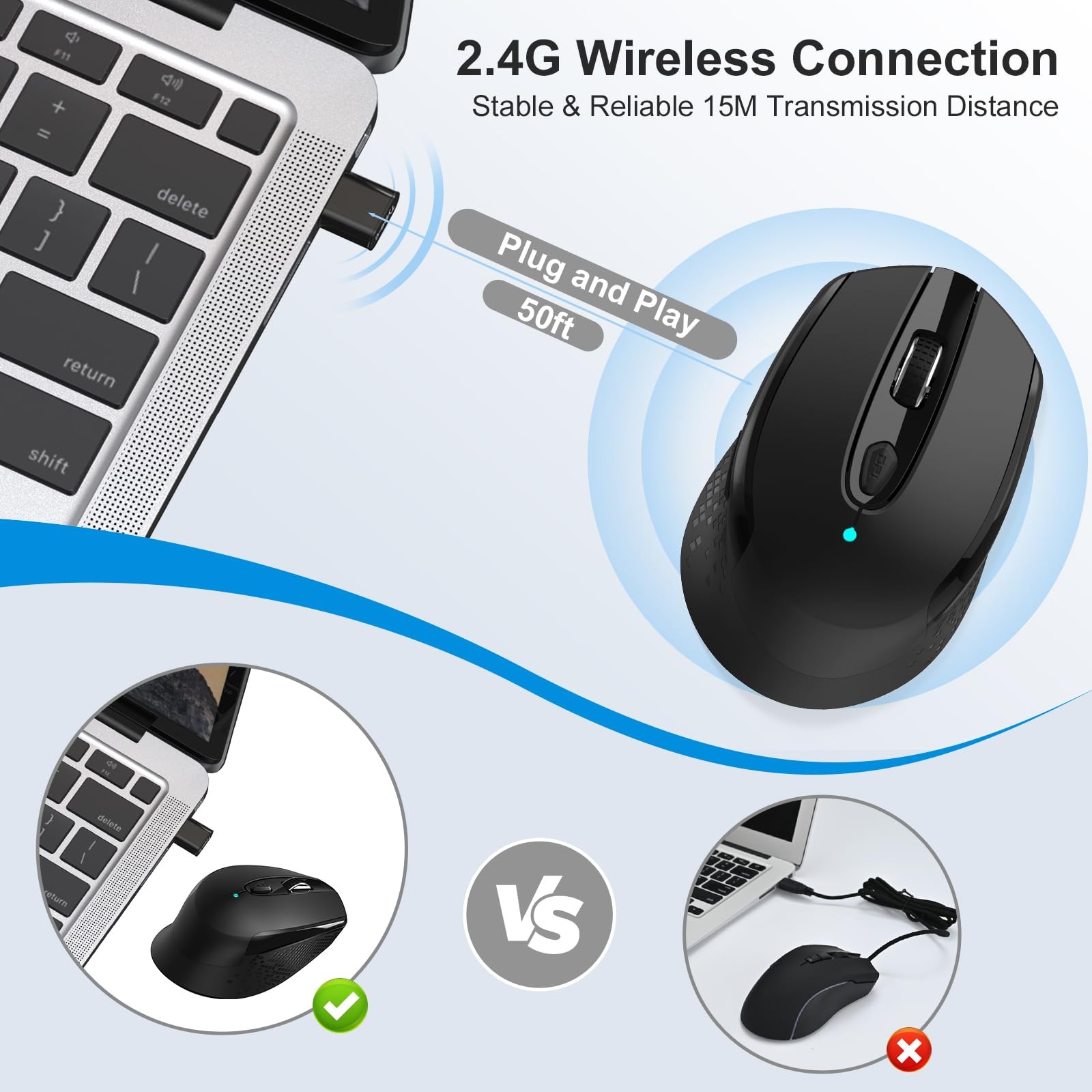USB C Wireless Mouse, Type C Silent Mouse for MacBook Air/Pro, 2.4G Cordless Com