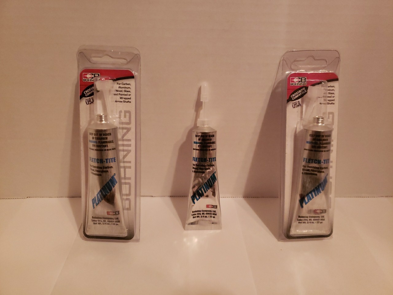 Bohning 3 Pack Fletch Tite Platinum Adhesive 3/4oz Tube Glue Arrow Fletching