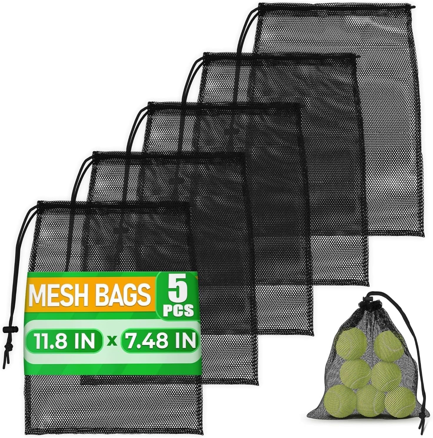 5 Pcs Small Mesh Bag Bulk, 11.8" x 7.48", 5 PCS Set / 11.8*7.48 inch, Black