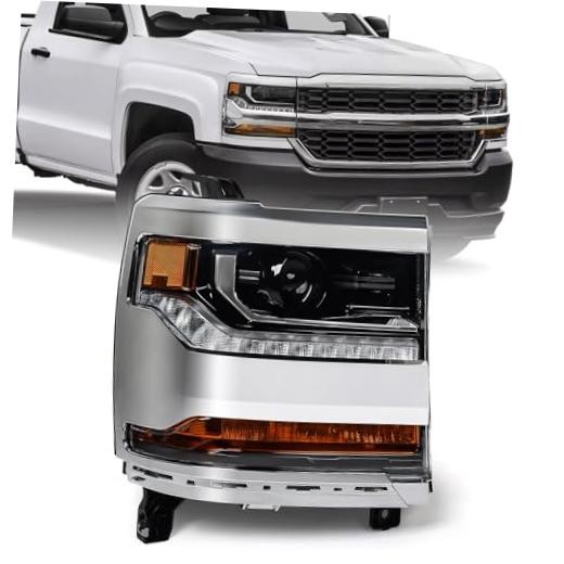 Headlight Assembly Compatible with Chevy Right Passenger Side Chrome Housing