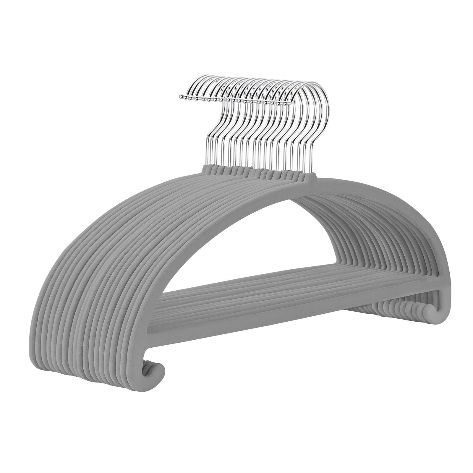 50 Pack Gray Velvet Hangers - No Shoulder Bumps, Heavy Duty Non-Slip Chrome H...