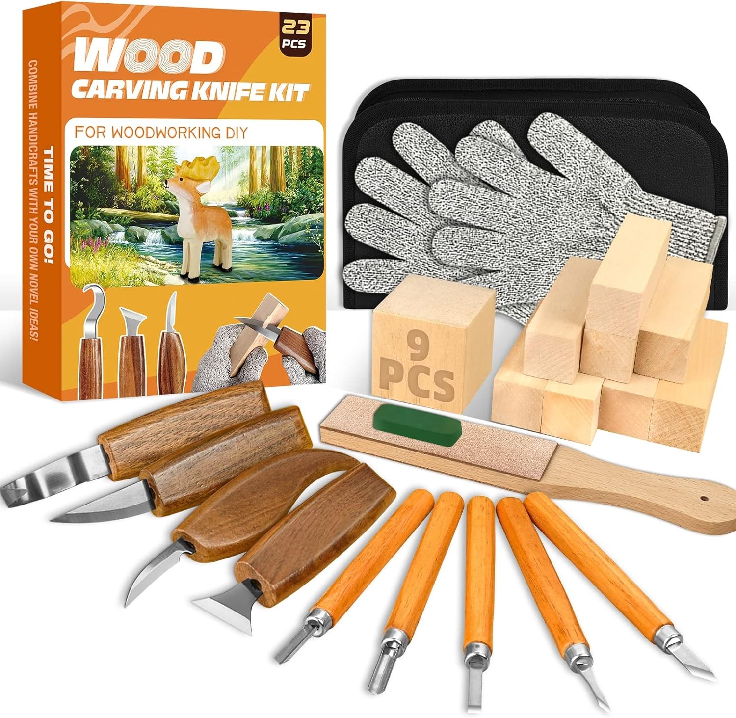Wood Carving Kit, 23pcs Wood Carving Tools with 4 Wood Carving Knives 5 Detail K