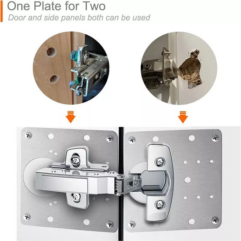 Hinge Repair Plate for Cabinet Door, 4x Stainless Steel Hinge Repair Bracket Kit