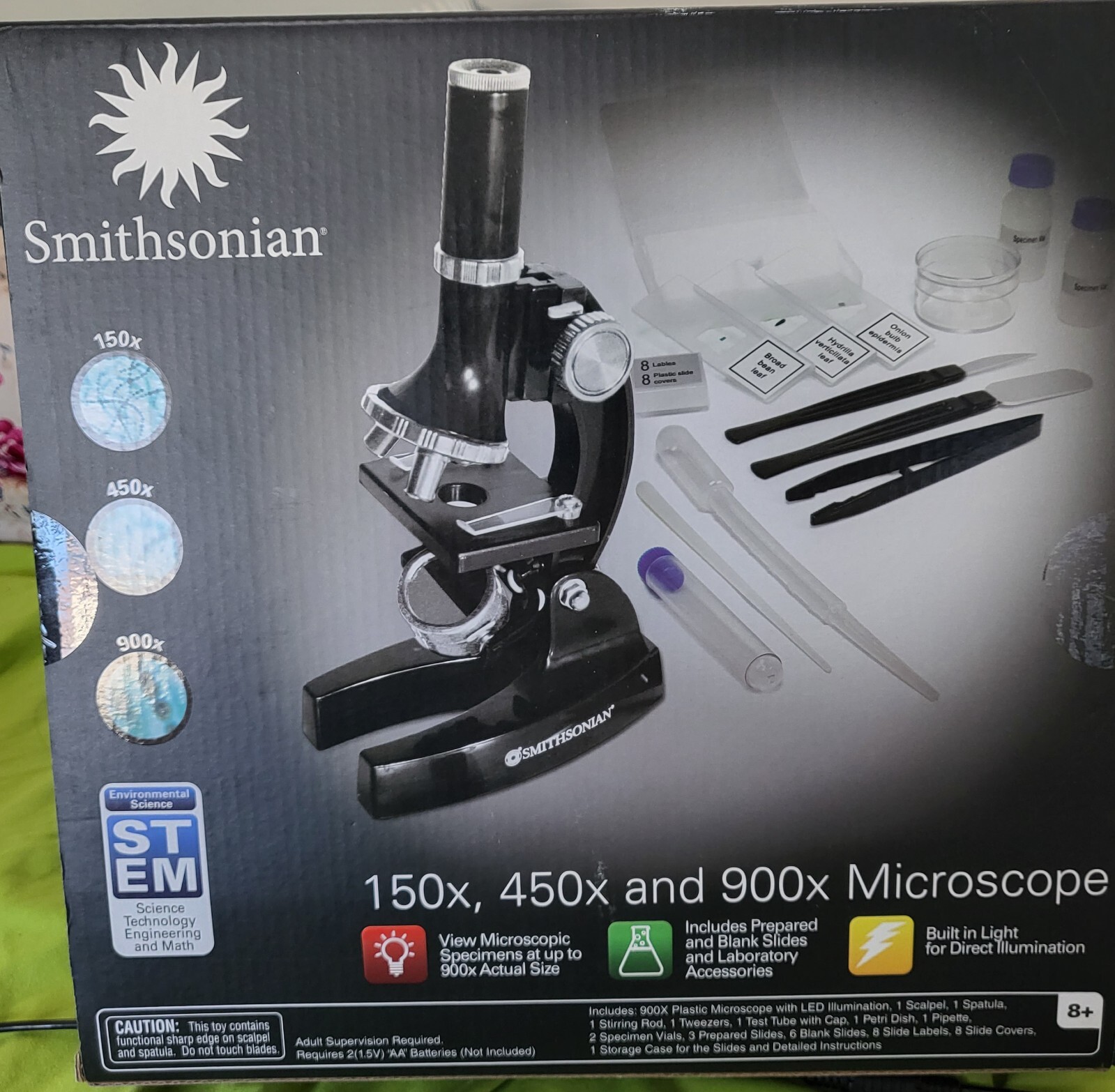 New Smithsonian 150X, 450X, 900X Microscope Kit STEM
