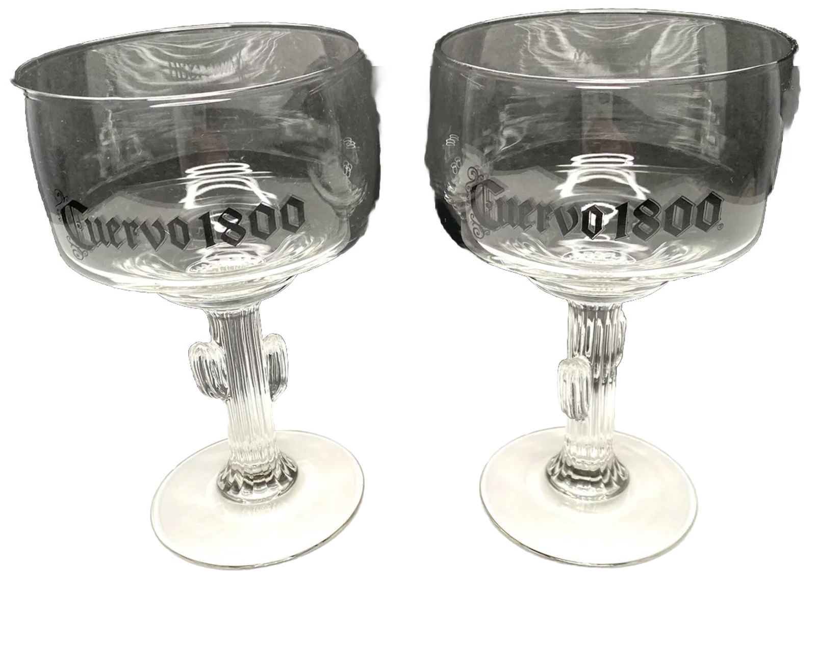Vintage Set Of 2 Jose Cuervo Tequila Saguaro Cactus Stem 6" Margarita Glass Cup