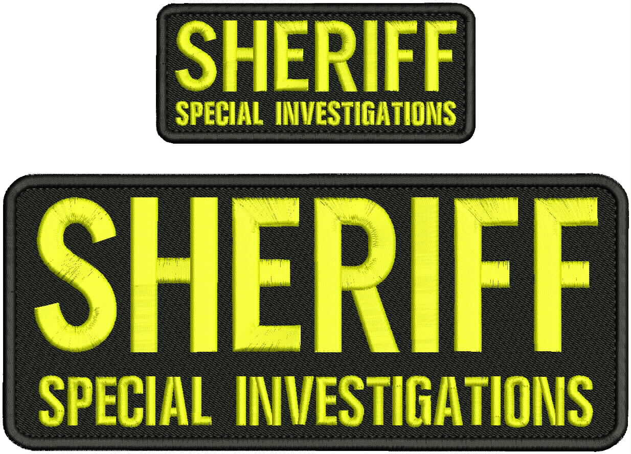SHERIFF SPECIAL INVESTIGATIONS  EMB PATCH 4X10 AND 2X5 HOOK ON BACK BLK/yellow