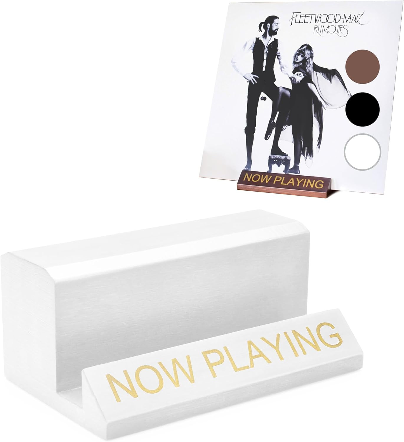 Now Playing Vinyl Stand - White Gold Wooden Record Holder & Decor for Albums, Sp