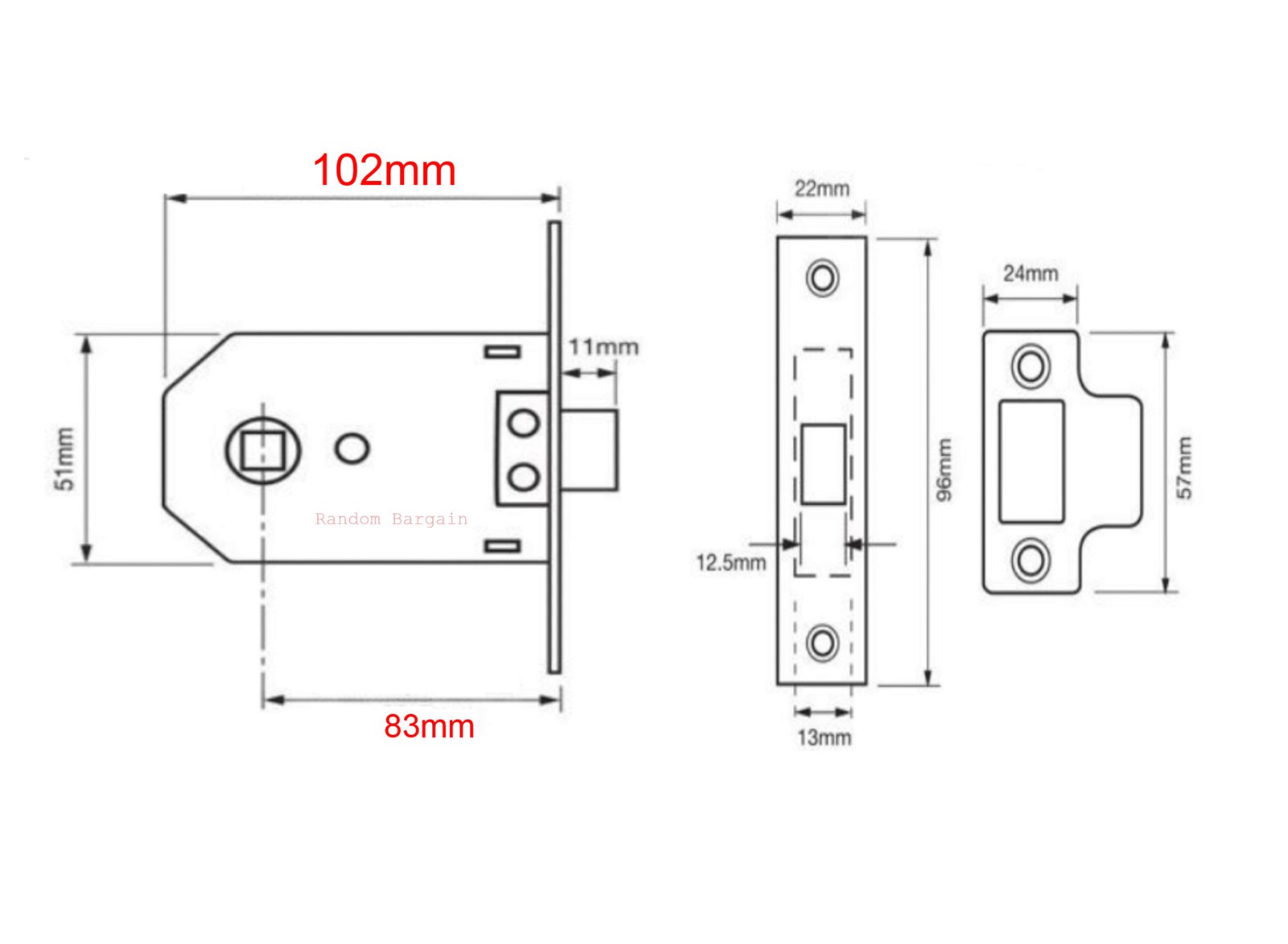 Union J2642 – 102mm (4”) Mortice Latch Flat Pattern Latch Brass Finish