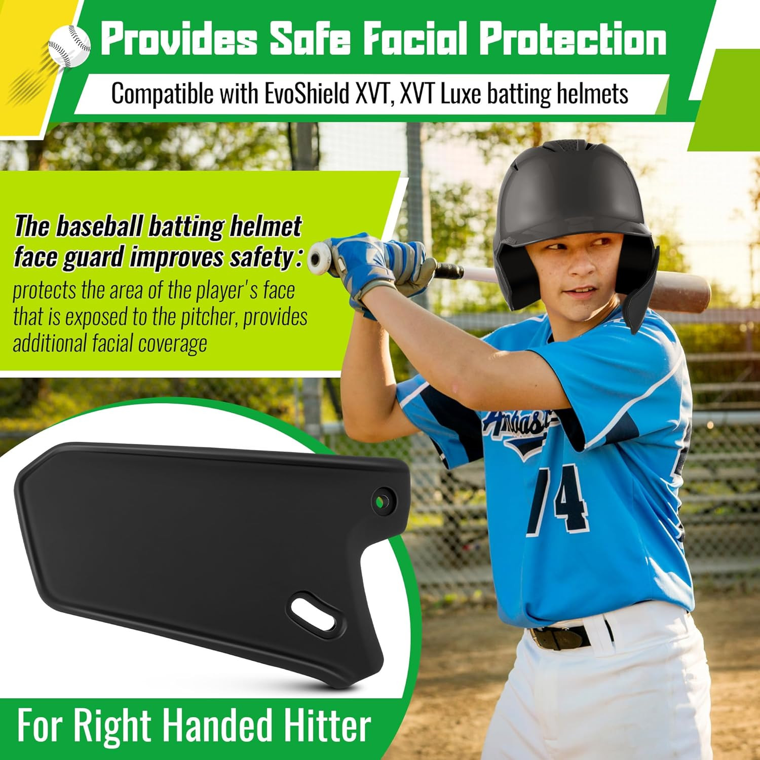 Batting Helmet Face Shield Compatible with Evoshield XVT Batting Helmets, Black