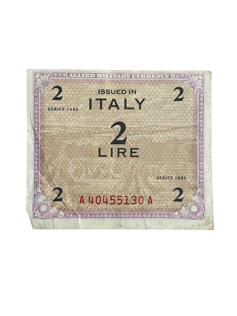 WW2 Italian 2 Lire Banknote Dated 1943