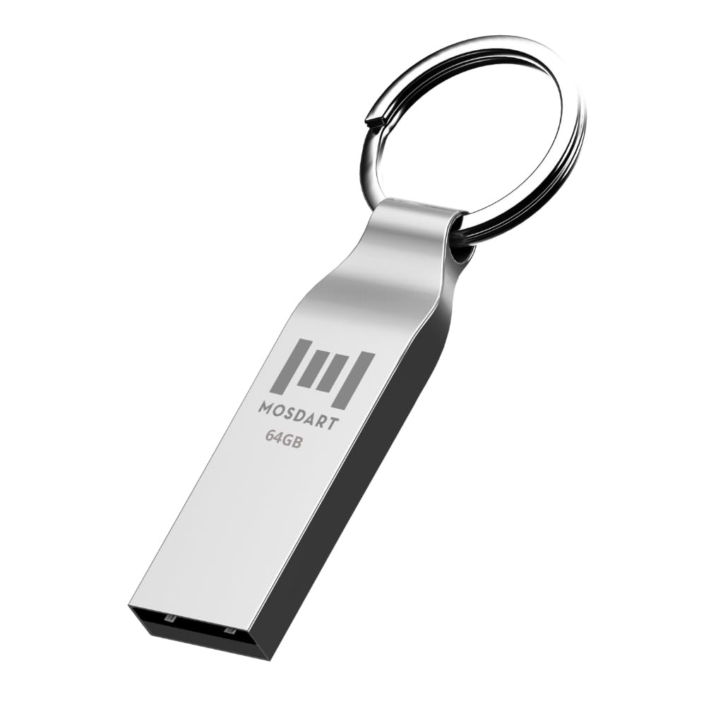 MOSDART 64GB USB 2.0 Flash Drive exFAT Metal Thumb Drive with Keychain 64 GB Wat