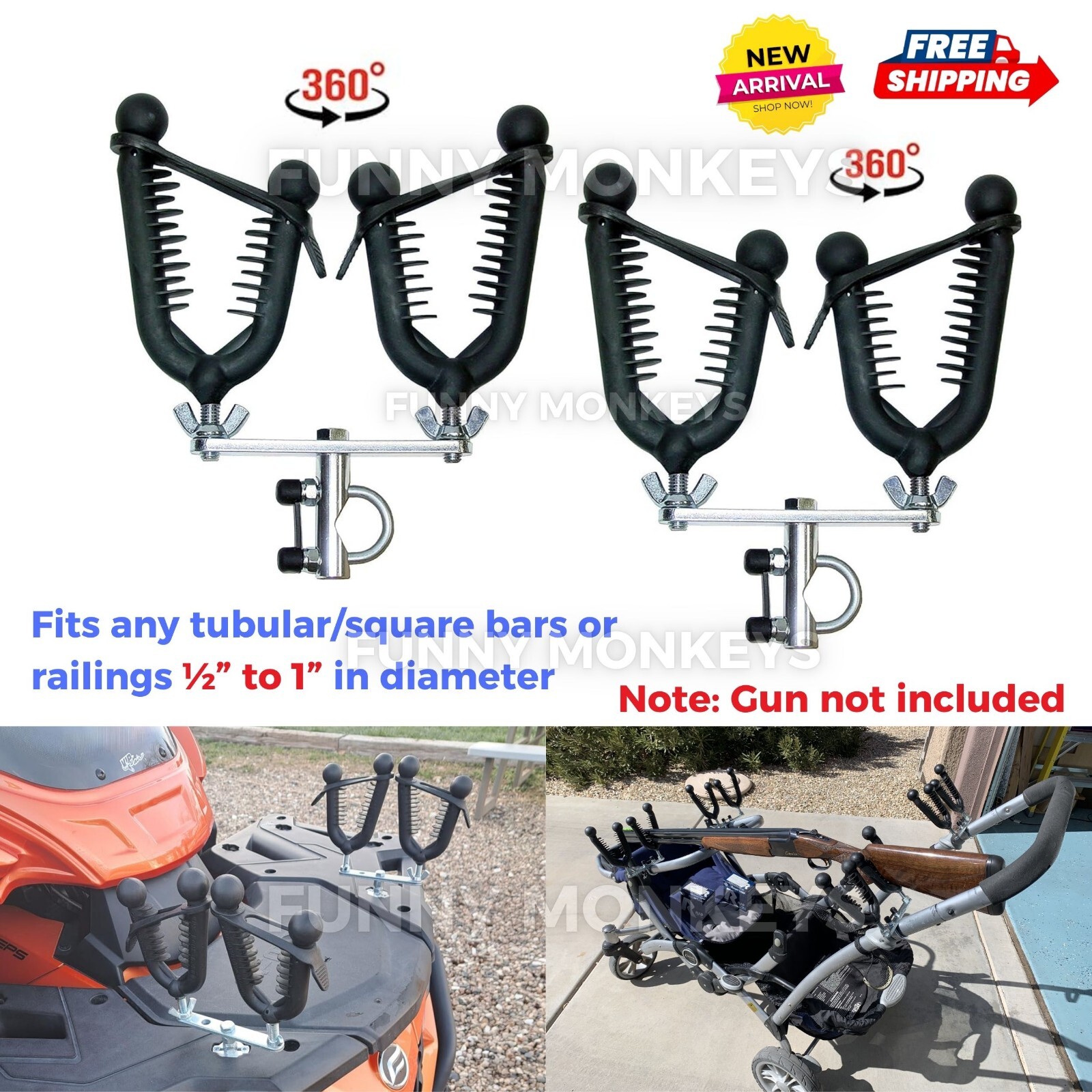Double Gun Rack Bow Shotgun Rifle Holder for UTV ATVs Four Wheeler Buggy Hunting