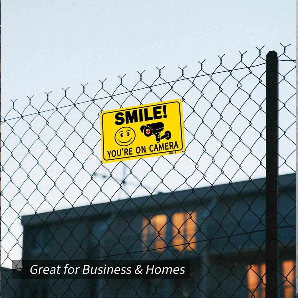 Durable 2-Pack Smile! You're On Camera Security Signs - 10x7 Weatherproof Design