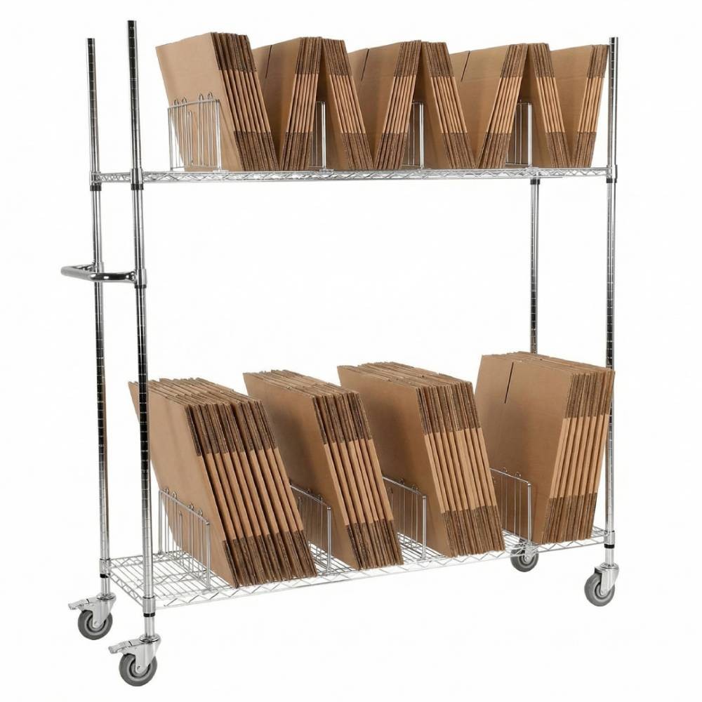 Wire Carton Cart, 2-Tier Stand with Wheels for Cardboard Box Storage & Move