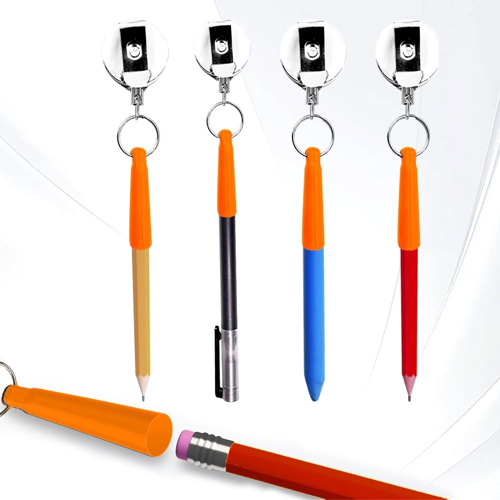 25-514 6Pcs Retractable Pull Pen Pencil Holder with 26'' Steel Pull Wire, Elasti