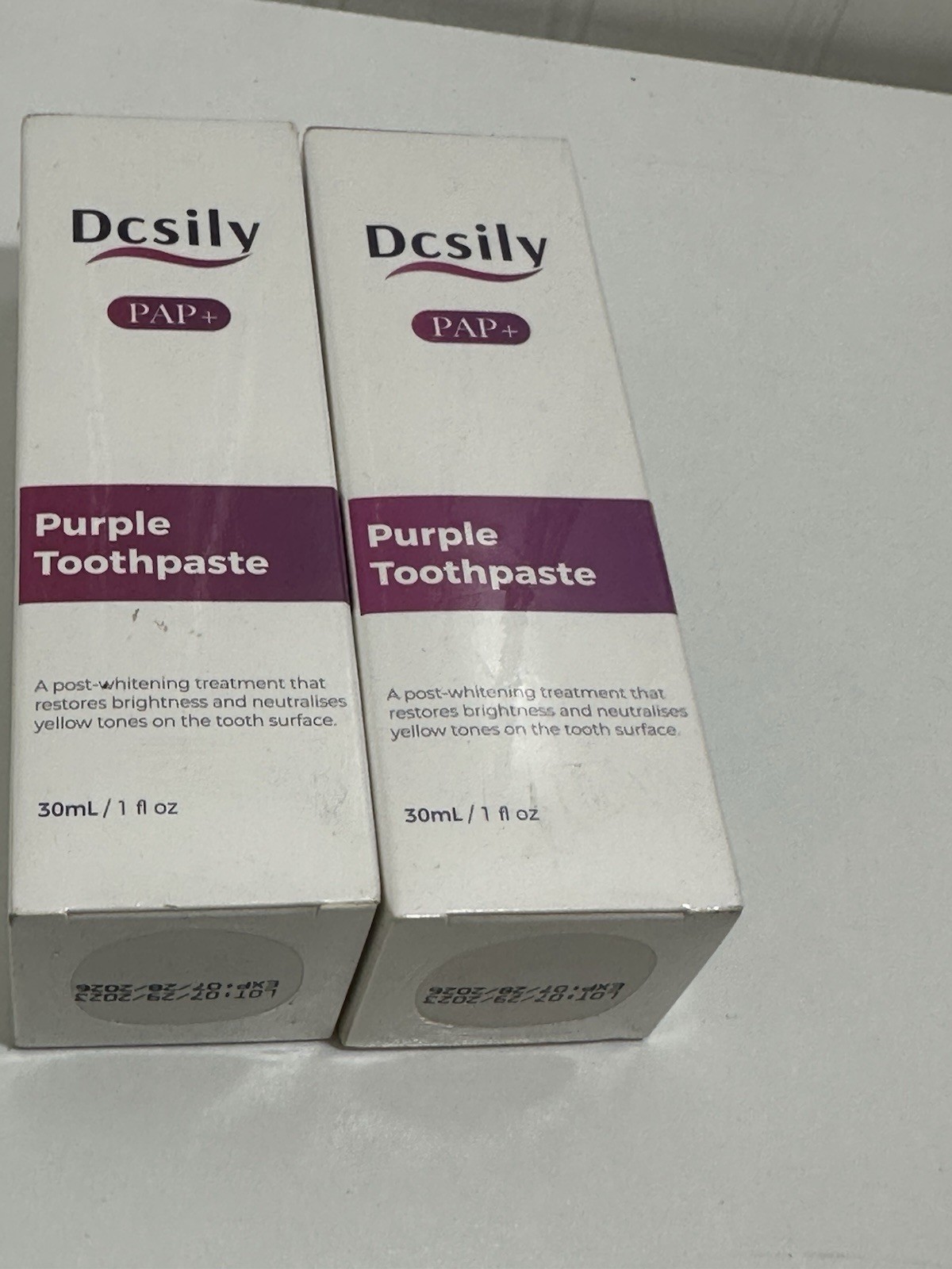 Lot of 2 - Dcsily PAP+ Purple Toothpaste - Whitening - 1 oz - Exp: 7/26