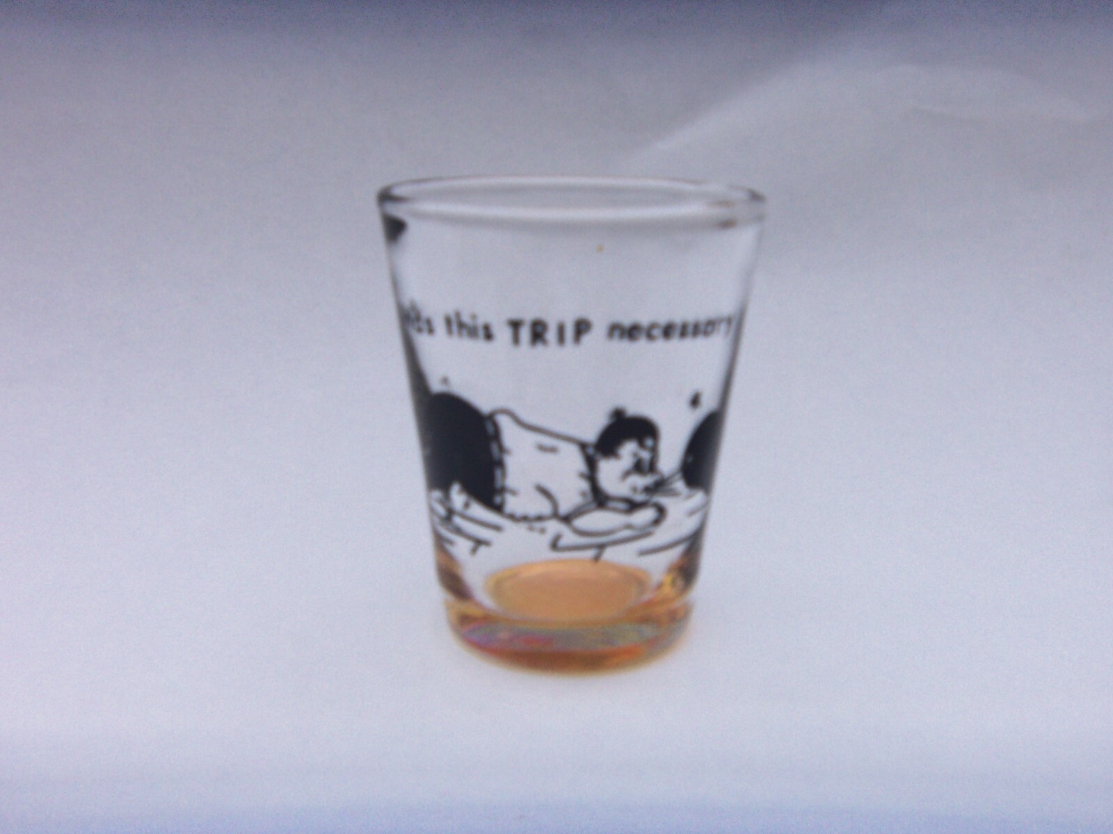 SHOT GLASS -  JOKE TYPE - WAS THIS TRIP NECESSARY