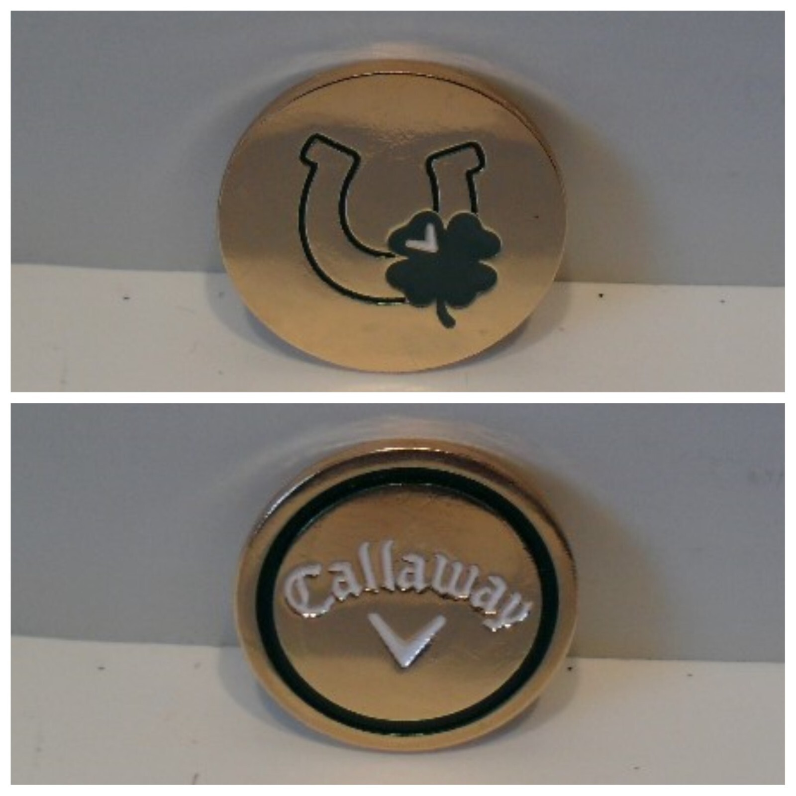 Callaway Golf Ball Marker - Lucky Four Leaf Clover Horseshoe Design - Gold Tone