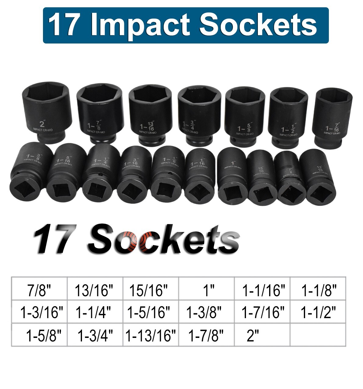 22Pcs Impact Socket Set 3/4" Drive Deep SAE Cr-Mo Extension Bar Sliding T-Bar