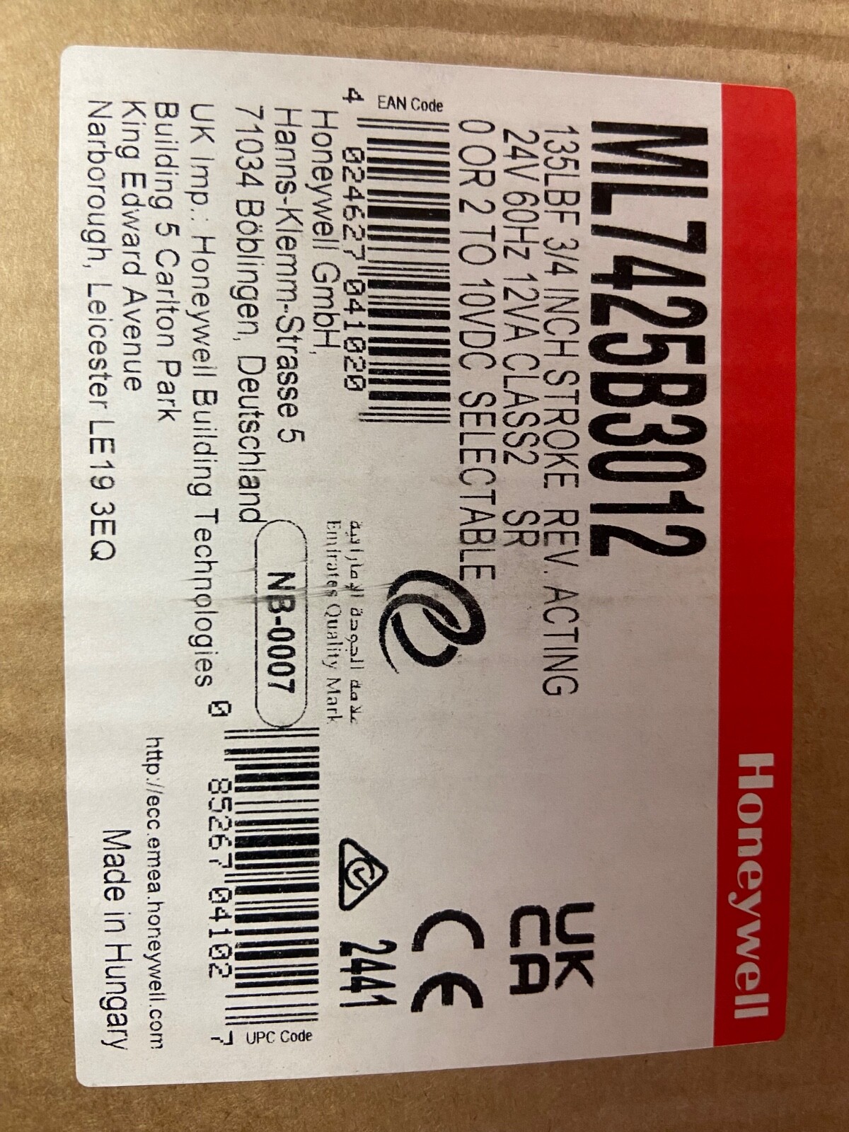 Honeywell ML7425B3012 Globe Valve Actuator