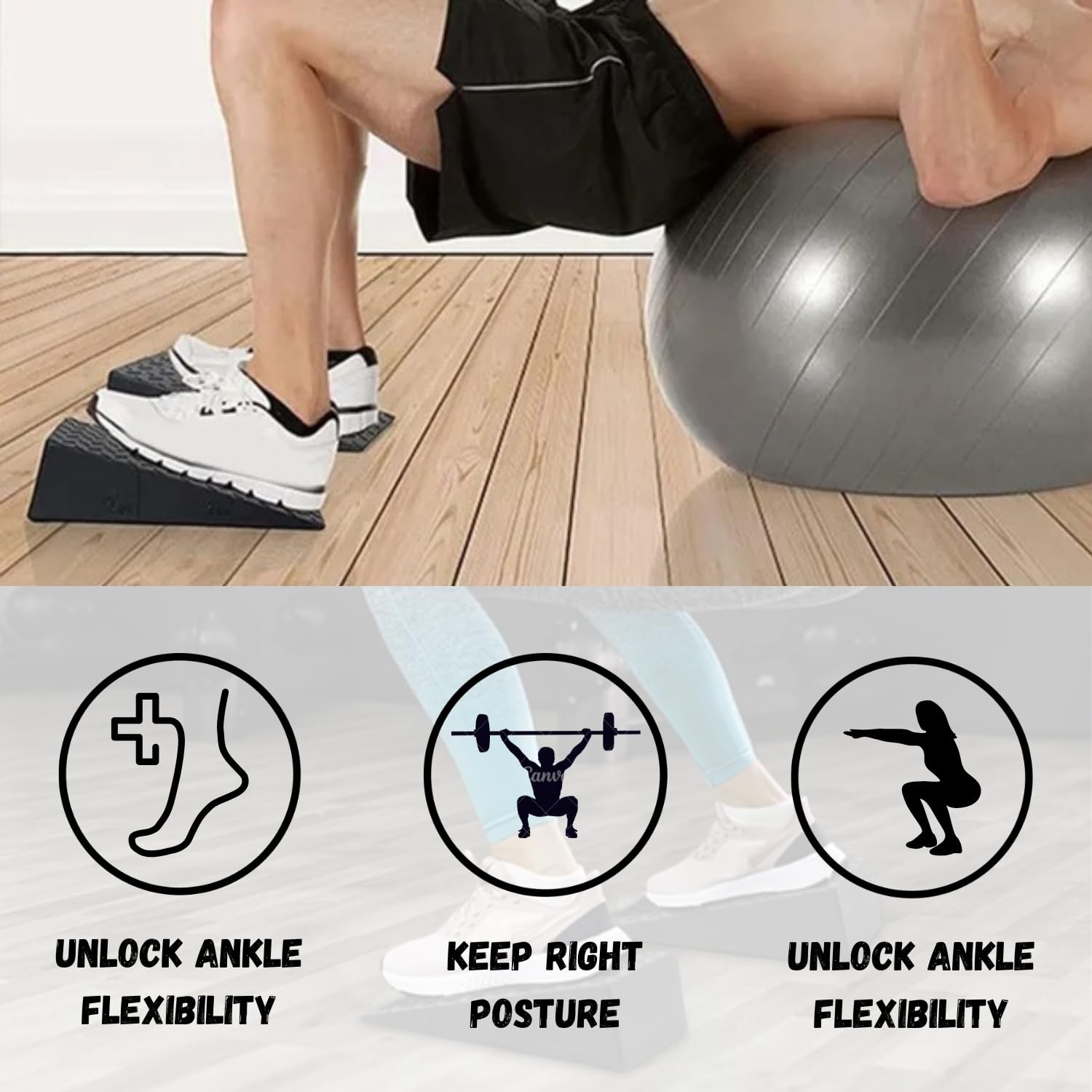2PCs Squat Wedge Block – Adjustable Slant Board for Heel Elevated Squats, Cal...