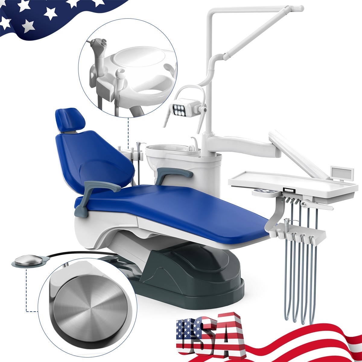 FDA Dental Lab Unit Chair Computer Controlled DC Motor PU Leather+Dentist Stool