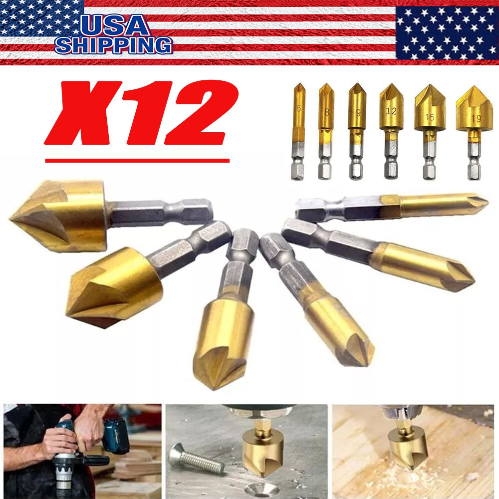 13X Chamfer Countersink Deburring Drill Bit Set Crosshole Cutting Metal Tool Kit