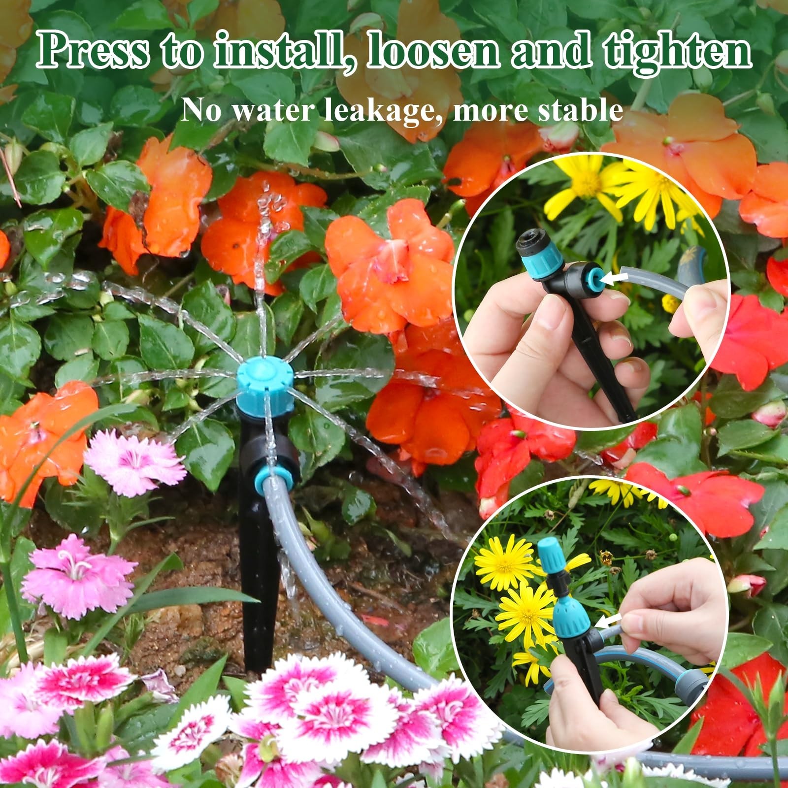 150FT Drip Irrigation Kit with 2-Zone Timer, Adjustable Nozzles & Fast-Plug Tubi