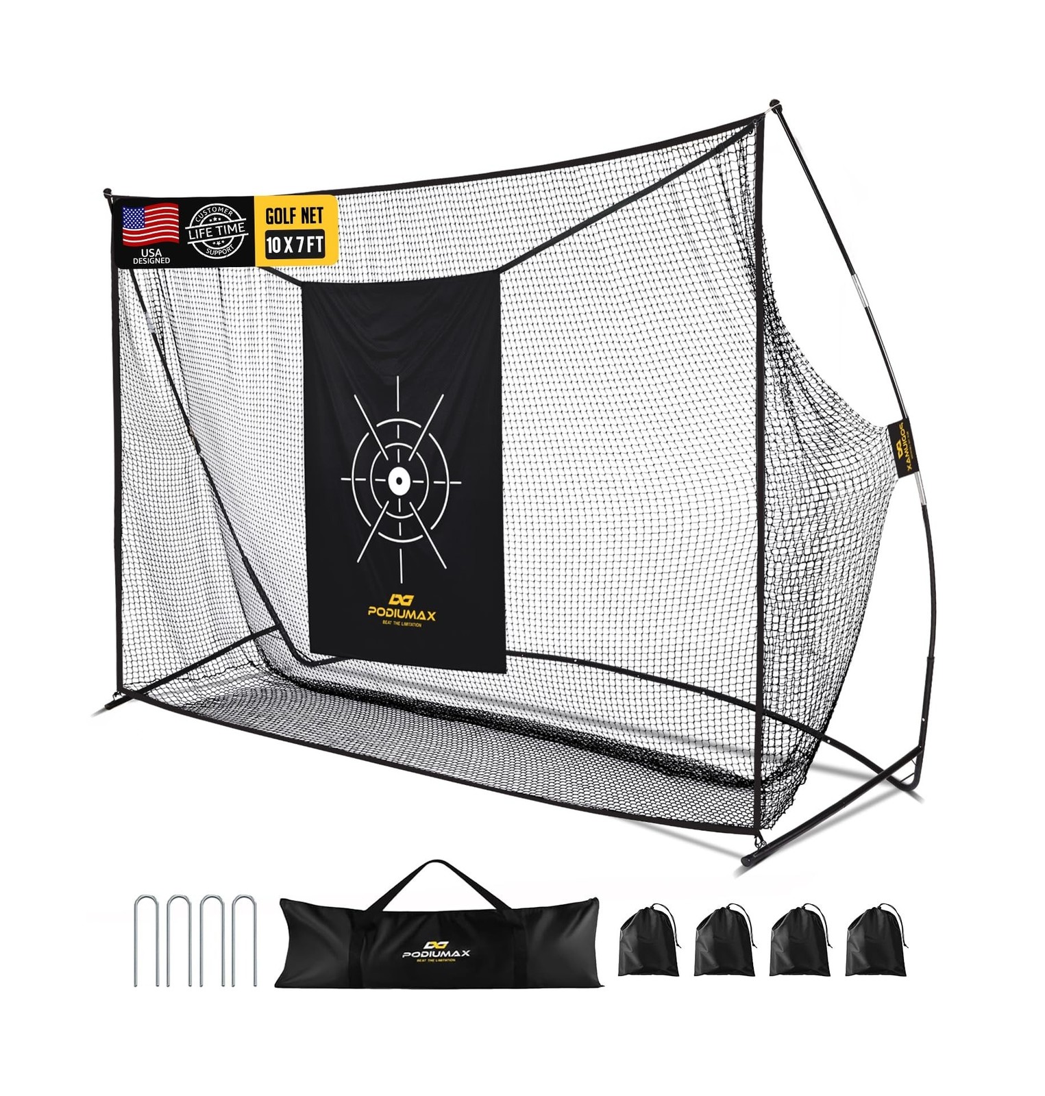 PodiuMax Golf Net, 10x7ft Golf Practice Net with Noise Reduce Silk Target Dri...