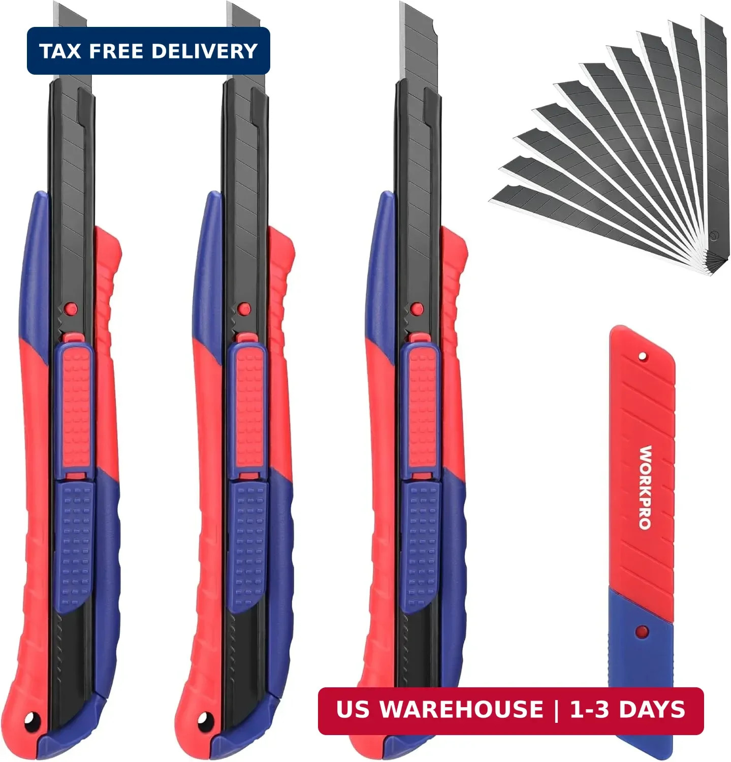 WORKPRO 2-In-1 Safety Utility Knife Retractable Snap-off blade, Metal Box Cutter