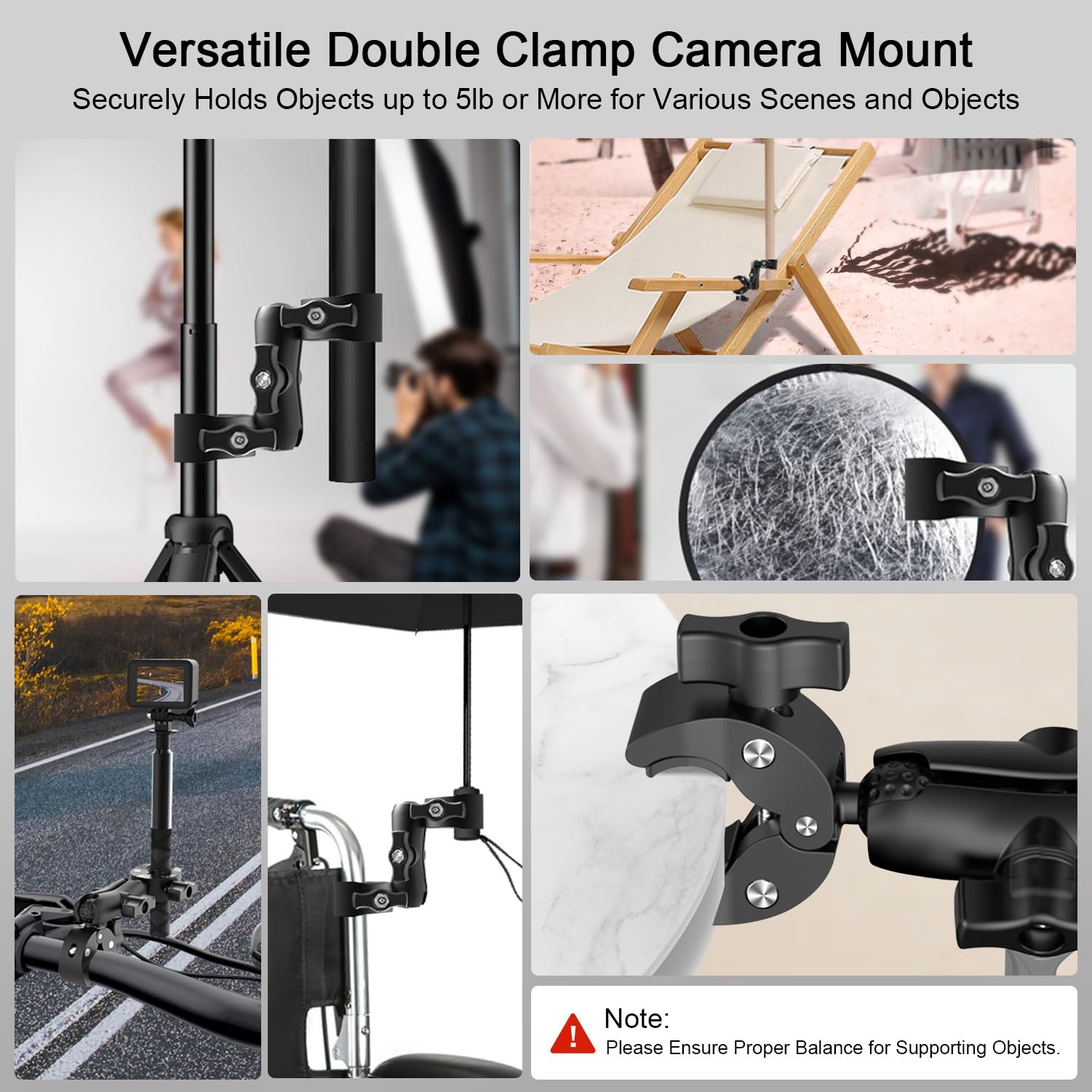 Double Clamp Camera Mount - Universal Bracket for Golf Carts, Umbrella Clamp,...