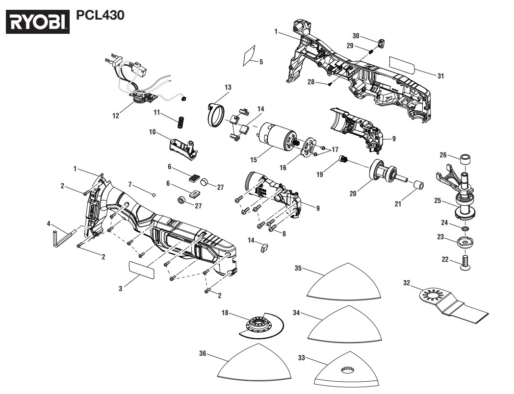 2025 Ryobi PCL430 Oscillating Multi-Tool Replacement Parts - Switch Trigger