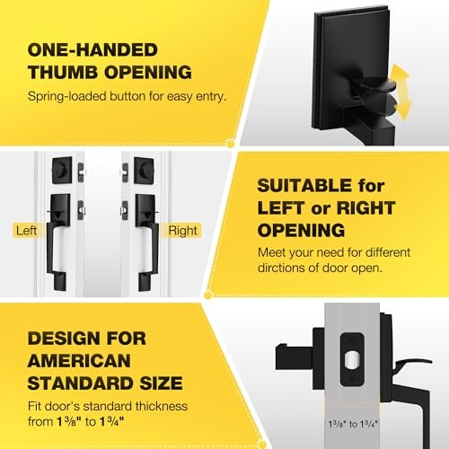 Front Door Lock Set, Front Door Handle and Deadbolt Set, Single Matte Black