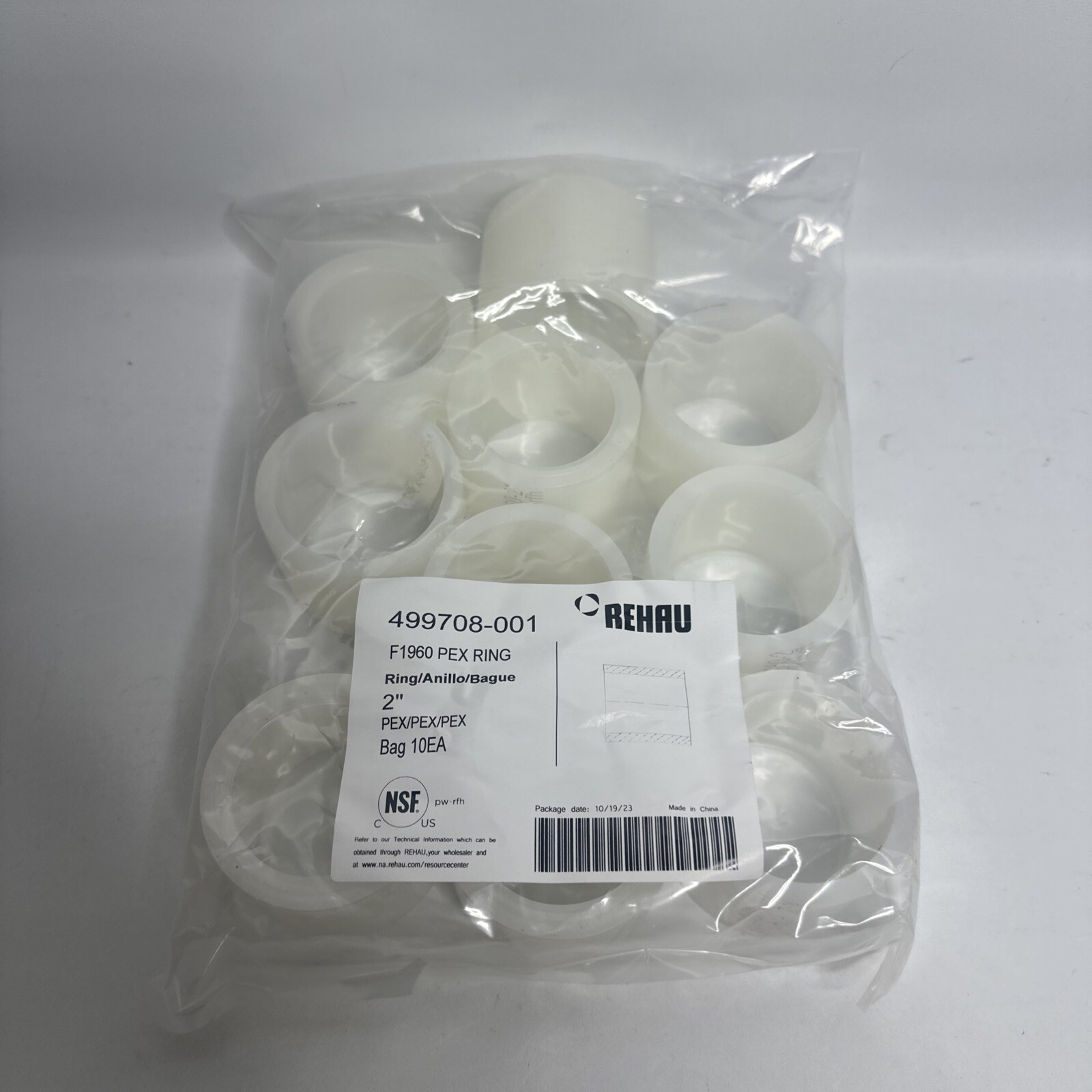 10 Pack F1960 2” PEX A Pipe Expansion Rings Sleeves Plastic NSF-Certified