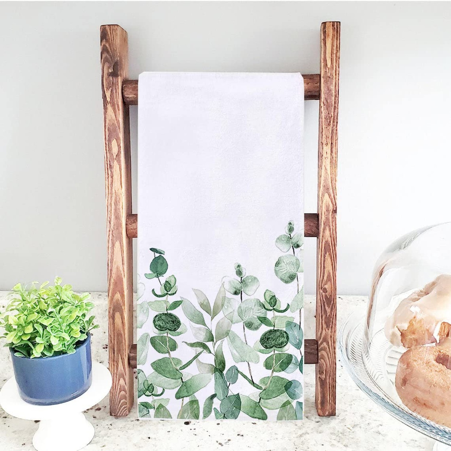 Watercolor Eucalyptus Leaves Home Sweet Home Kitchen Dish Towel 18 x 28 Inch,...