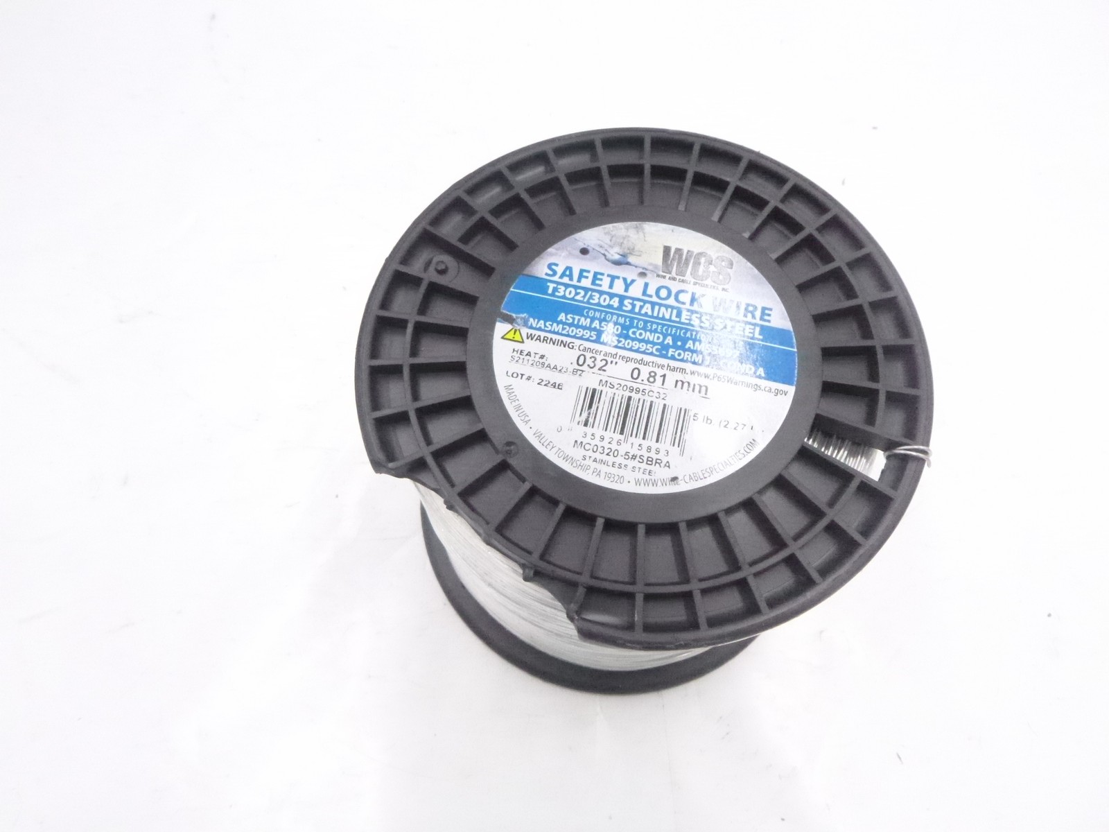 WCS Lock Wire T302/304 Stainless Nasm .032" .81mm 20995 Astm A580 Cond A Ams5697