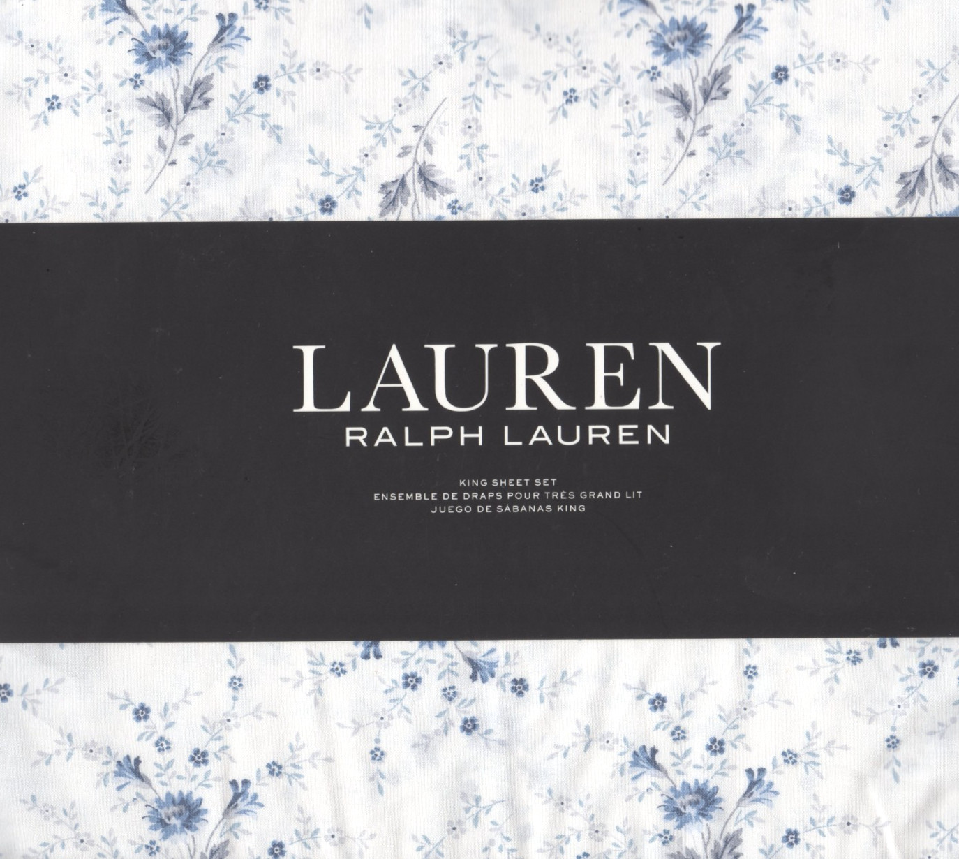 Ralph Lauren King Sheet Set Tiny Floral Blue 4pc Daisies Cottage Farmhouse Chic