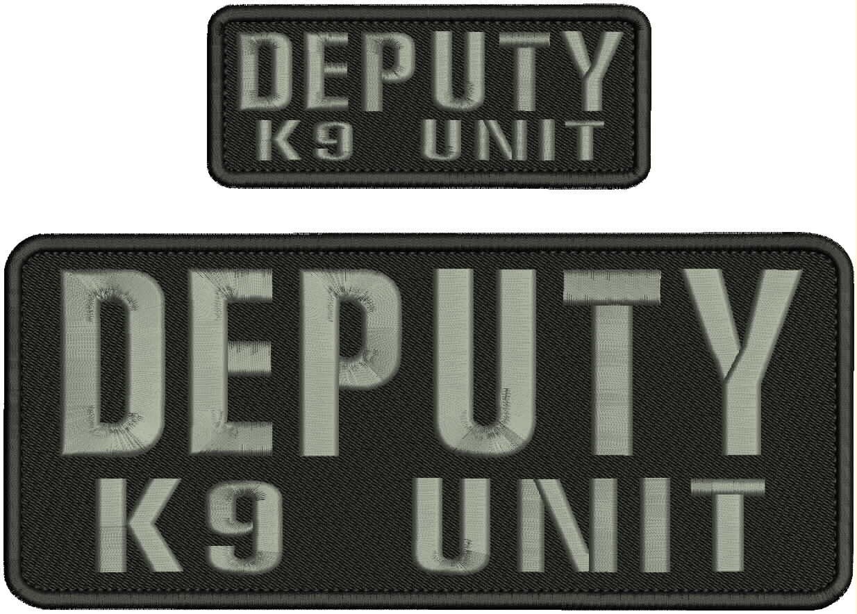 DEPUTY K9 UNIT EMBROIDERY PATCHES 4x10 AND 2x5 HOOK ON BACK GREY ON BLACK
