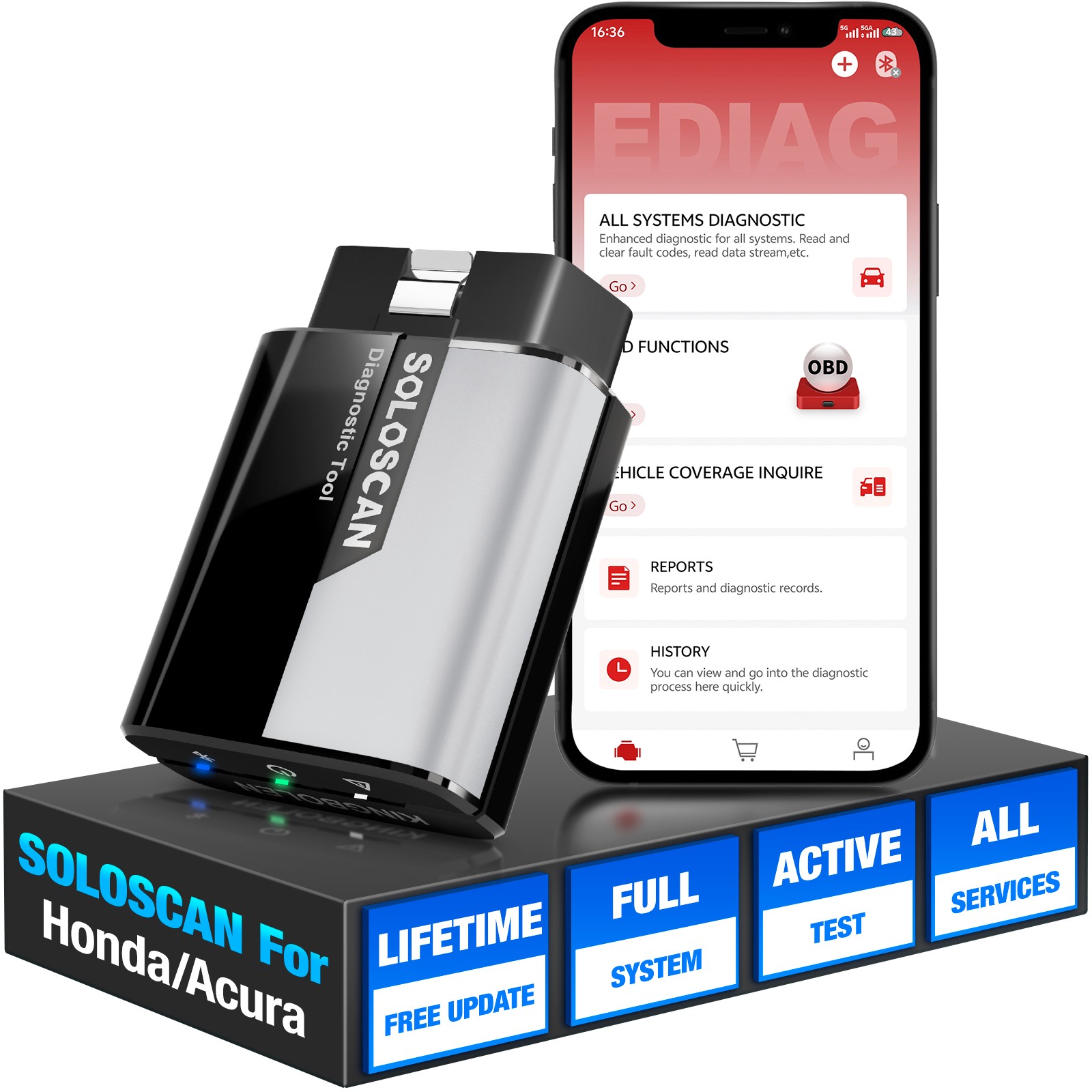 Kingbolen Soloscan for Honda Acura OBD2 Scanner Bluetooth Diagnostic Scan Tool