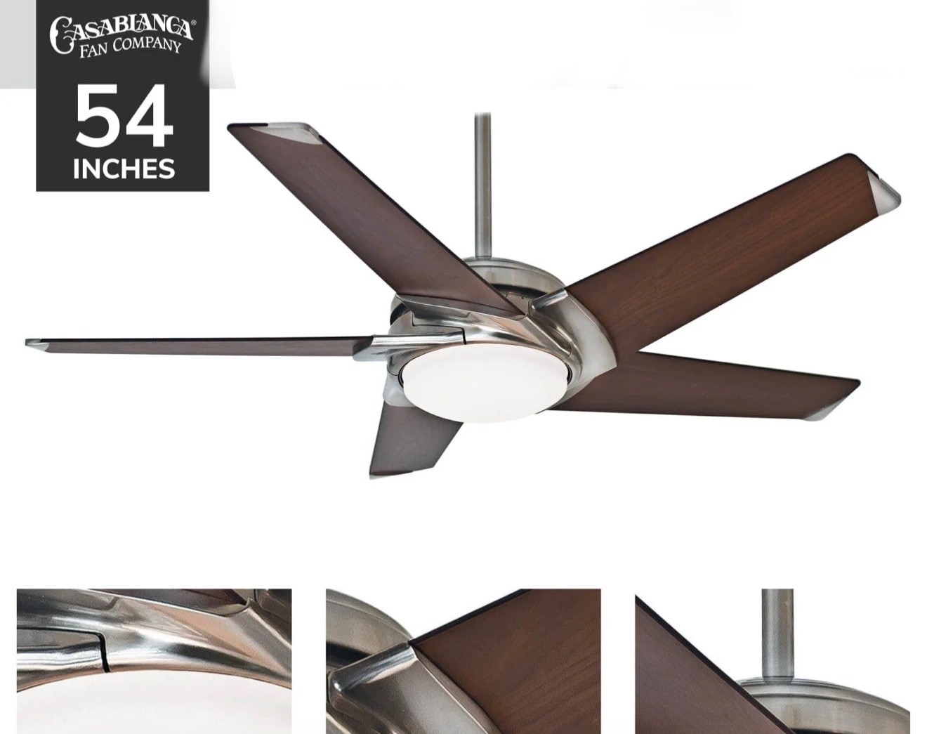 CASABLANCA 54" MODERN BRUSHED NICKEL REMOTE LED LIGHT Ceiling Fan NO REPAIRS