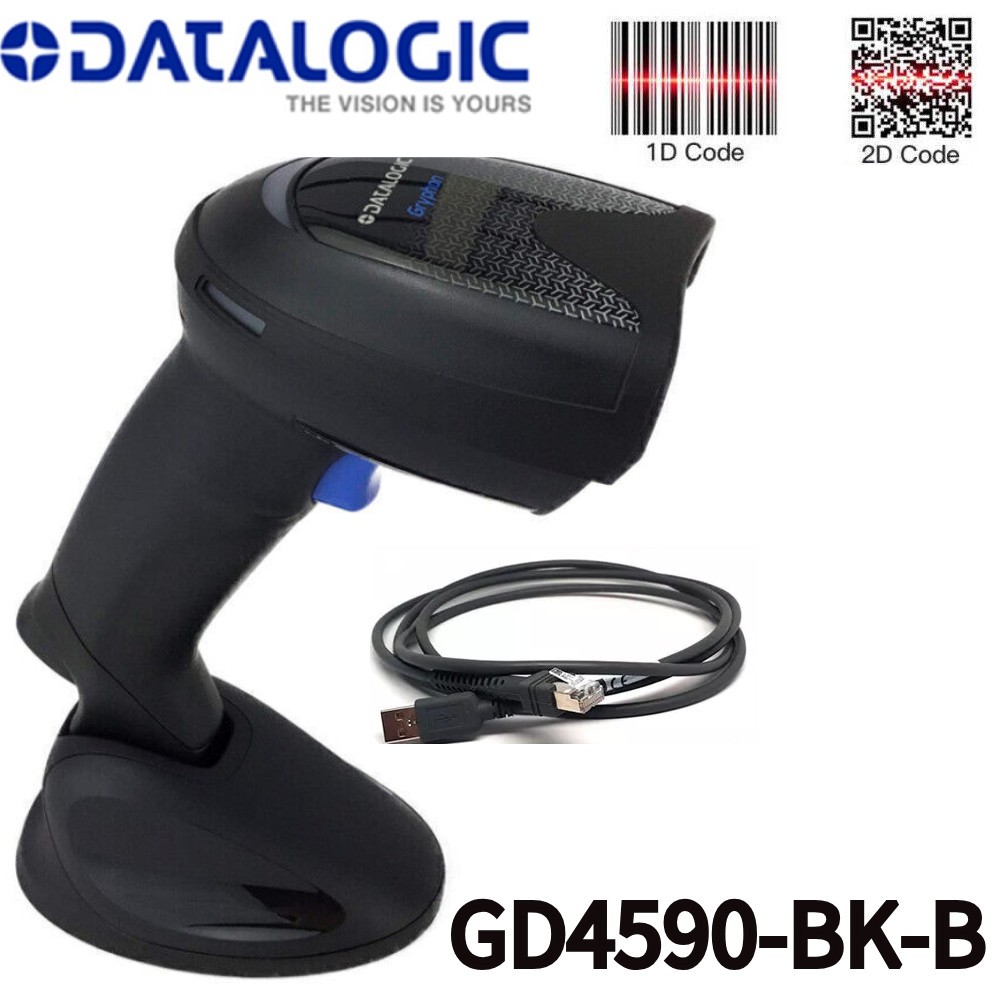 Datalogic GD4590 1D/2D Handheld USB Wired Barcode Scanner With USB Cable Cradle
