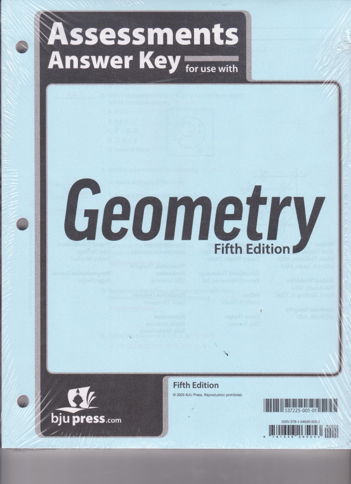 BJU Press Geometry Assessments Answer Key - 5th Edition - 537225