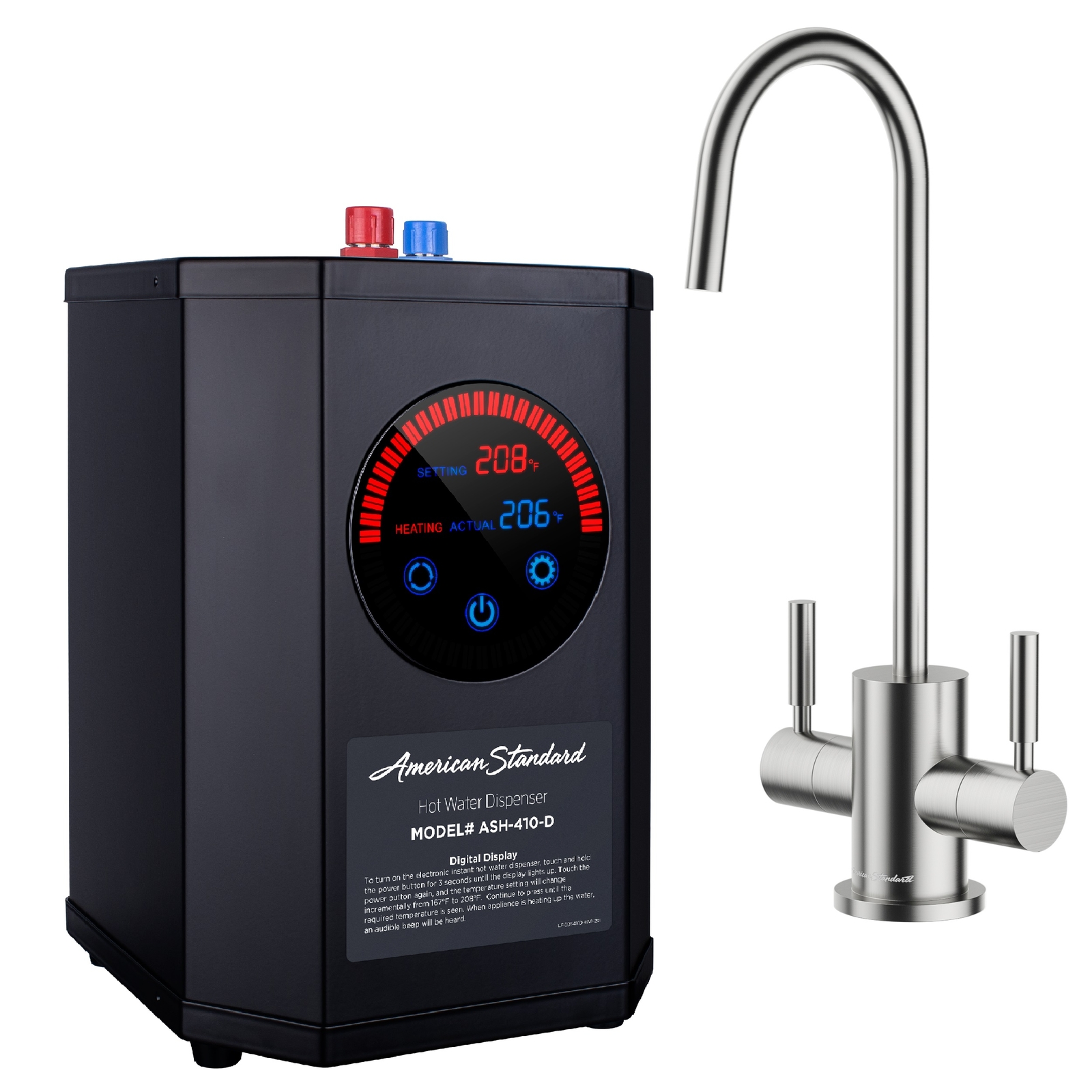 American Standard 1500W Hot Water Dispenser, Brushed Nickel 2 Handle Faucet