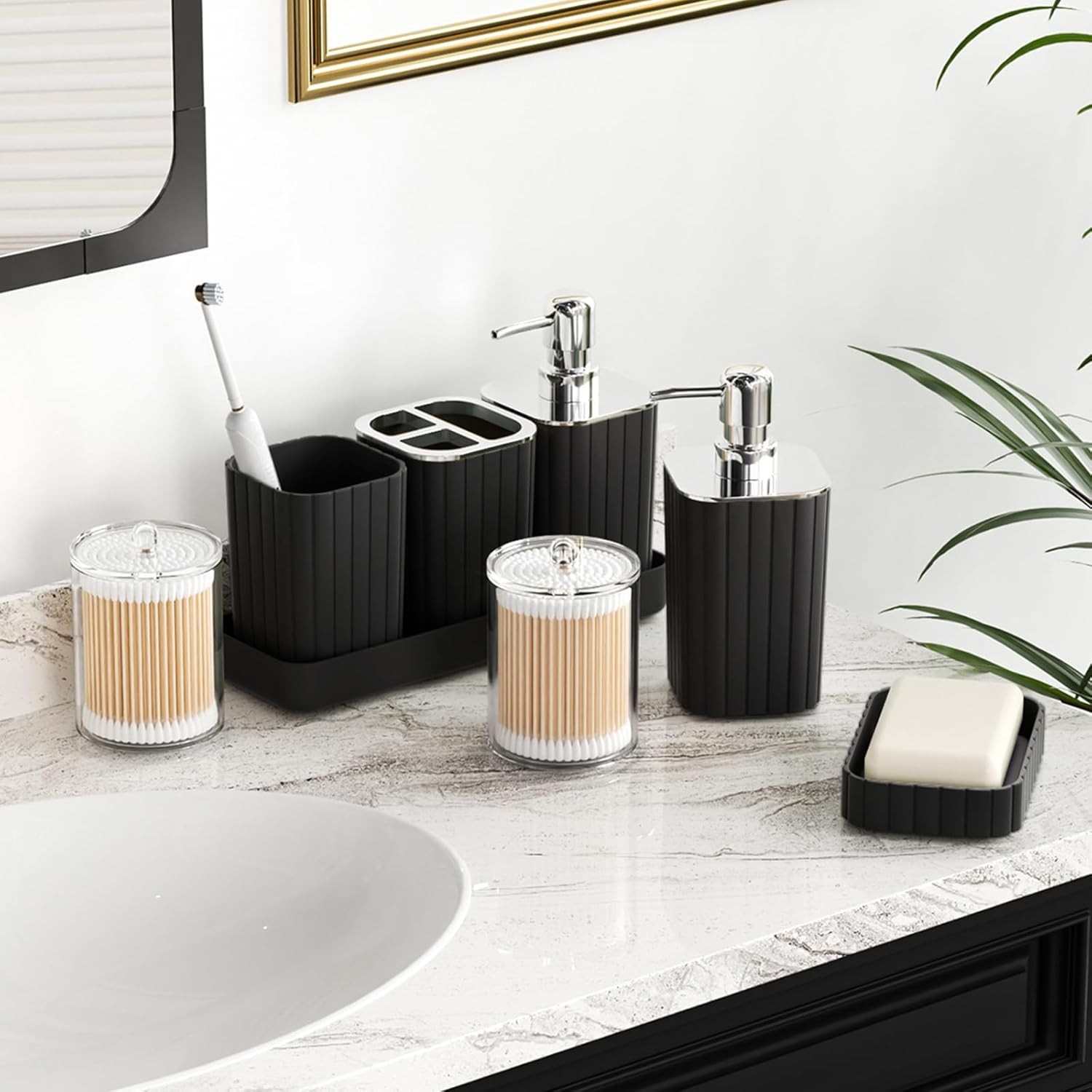Bathroom Accessories Set - Gorgeous Bathroom Set, 10PC Black Bathroom Accessory
