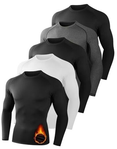 5 Pack Thermal Compression Shirts for Men Long Large 3 Black 1 White 1 Gray