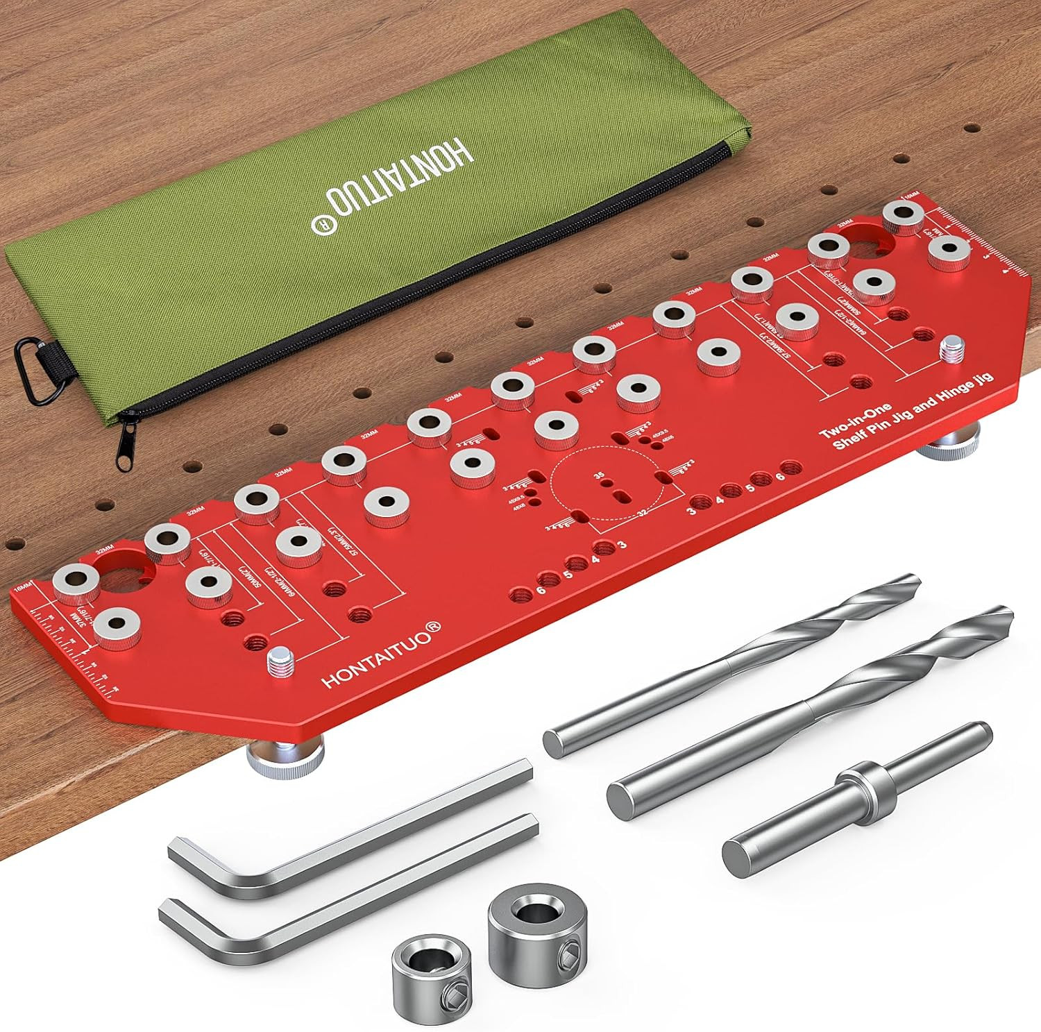 11-Hole Shelf Pin Jig and Hinge Jig 2-In-1,1/4 Inch and 5Mm Shelf Pin Drilling J