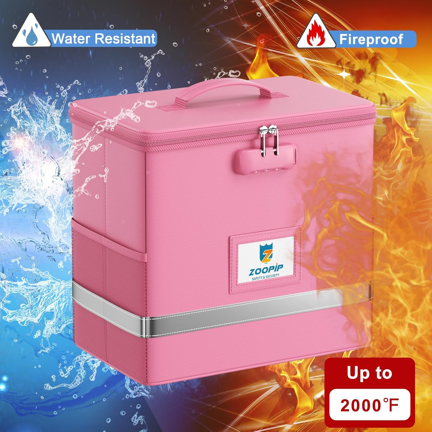 Fireproof File Box with Lock Document Box Storage Organizer(12.2"*6"*10.2 Pink)
