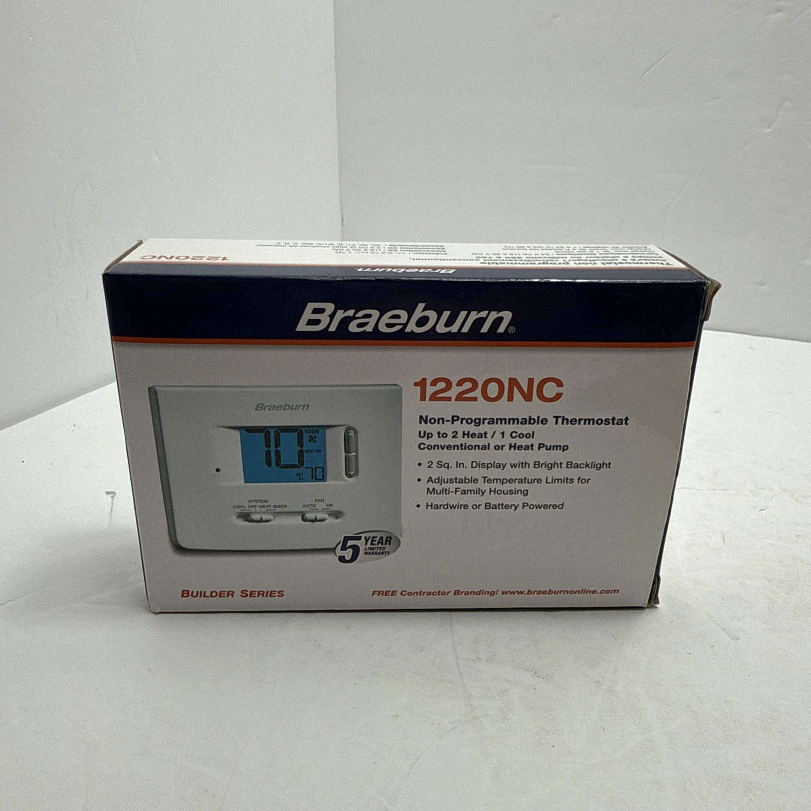 Braeburn 1220NC Non-programmable Thermostat 2 Stages 18 to 30vac - White
