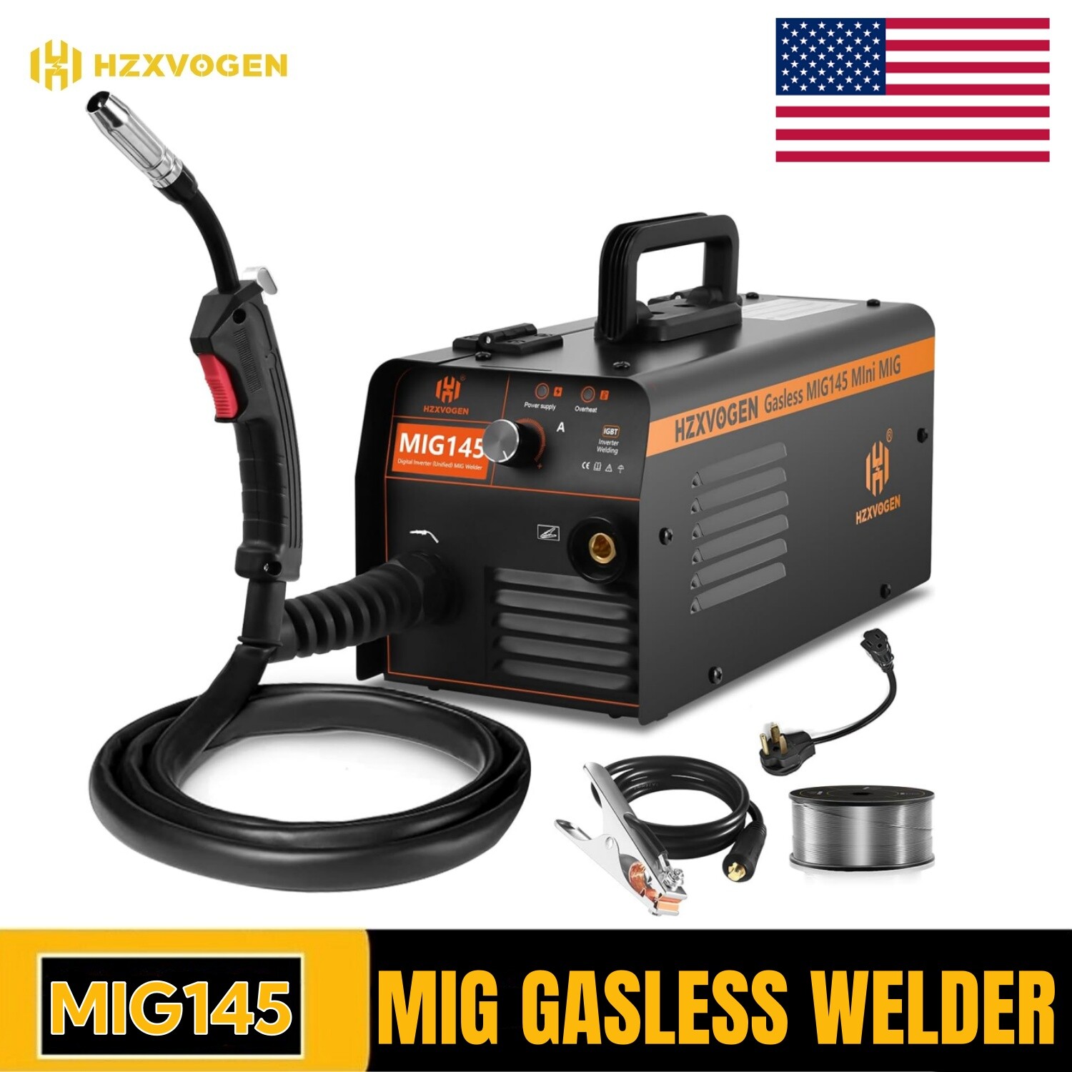 Mini MIG Welder 110V/220V MIG Welding Machine Gasless Flux Core Weld Iron 145Amp