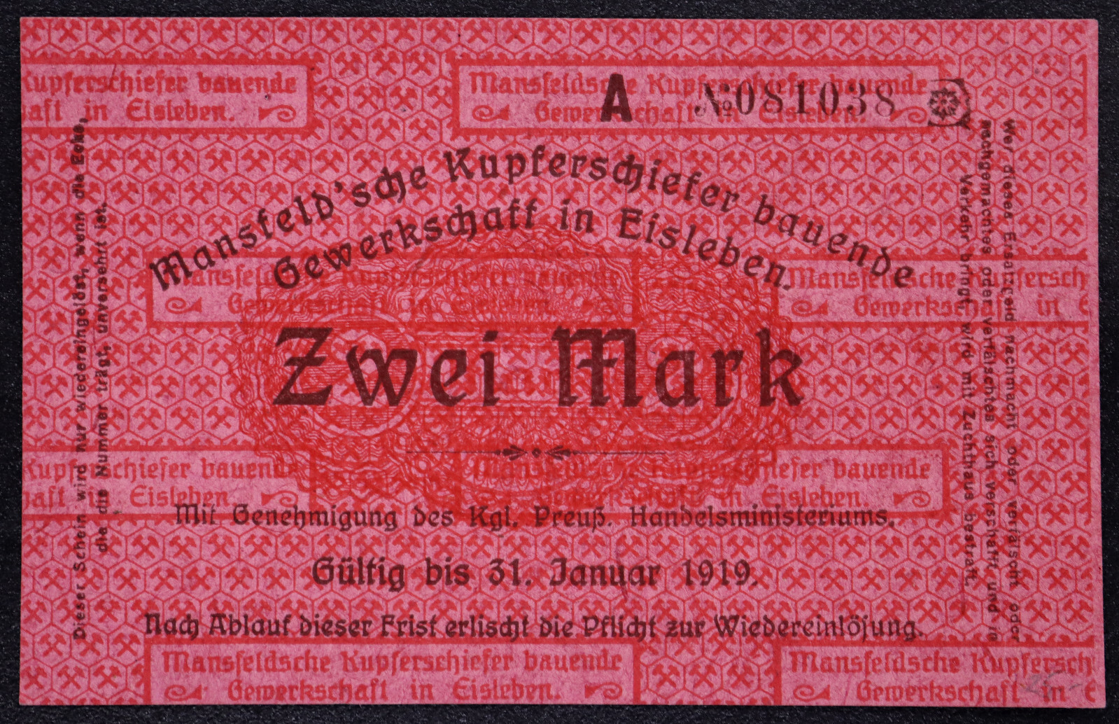 EISLEBEN 1918 "Mansfeld Copper Shale" 2 Mark Grossnotgeld German Notgeld